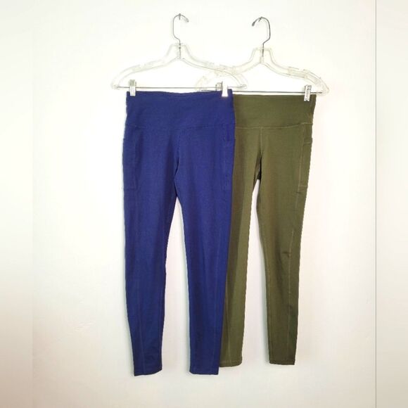 Two Pairs Thick Leggings Pockets High Rise Athleisure Loungewear Size 8 Small - Picture 1 of 12